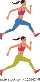  young girl running in two color styles 