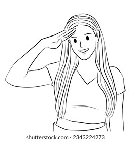 young girl salute looking pose illustration