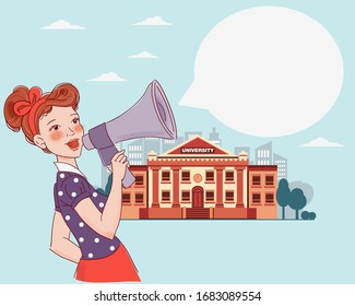 Young girl shouting on the megaphone