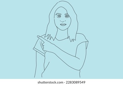 Young girl show outside by finger free vector line art