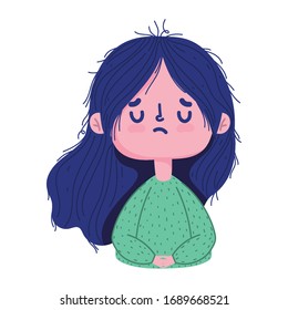 Young girl with sick symptoms. COVID-19, Coronavirus pandemic, vector illustration