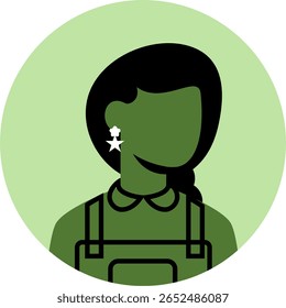 silhueta de menina jovem com brincos	em ícones verdes de avatar ilustração de conta de perfil