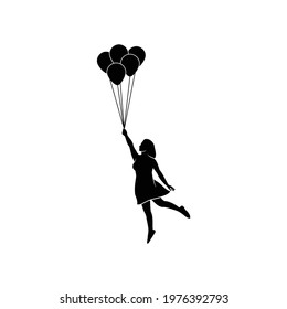 young girl silhouette flying with air balloon logo design inspiration