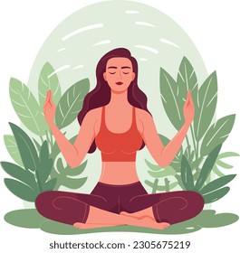 A young girl is sitting in the lotus position on a yoga mat