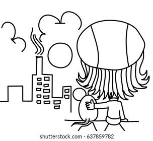Young girl sitting on the building