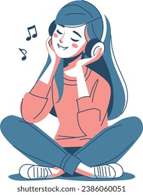 muchacha sentada en el suelo escuchando música en auriculares