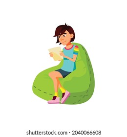 young girl sitting on soft chair and reading letter cartoon vector. young girl sitting on soft chair and reading letter character. isolated flat cartoon illustration