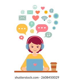  young girl sitting with tablet  vector illustration