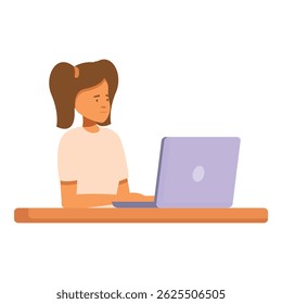 Young girl sitting and working on laptop at home office desk