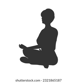 Young girl sitting in yoga lotus pose. Happy relaxed female character performing meditation exercise. Sport fashion girl