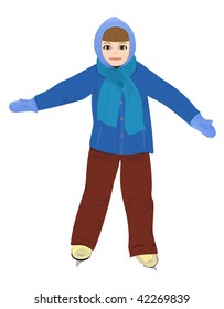 Young girl skating. Vector illustration, object isolated