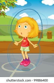 Young girl skipping
