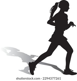 young girl in a skirt as a runner silhouette vector