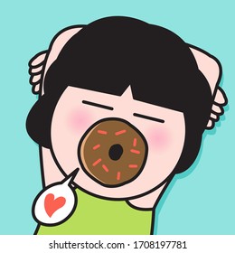 Young Girl Sleeping With Donut Mouth Open Snoring Concept Card Character illustration