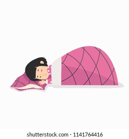young girl Sleeping with Pillow and blanket