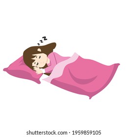 young girl Sleeping with Pillow and blanket concept 