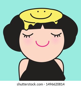 A Young Girl With Smiling Face Inside Her Open Head Skull Concept Card Character illustration