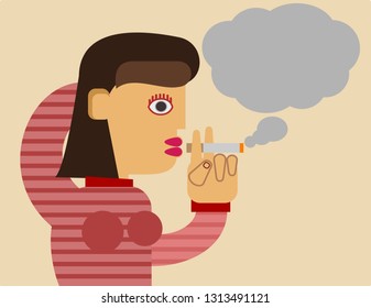 A young Girl smoking a cigarette vector illustration