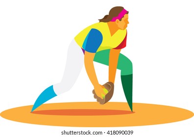 young girl softball pitcher prepares to throw the ball