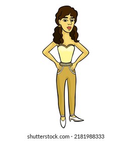 young girl stands hands in pockets. vector illustration