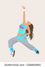 Young Girl Street Dancer. Modern Dance. Contemporary Choreography. Vector Art Illustration Isolated On White.