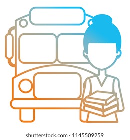 young girl student with bus character