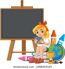 Young girl studying with educational tools