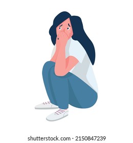 Young girl suffering from panic attack semi flat color vector character. Posing figure. Full body person on white. Simple cartoon style illustration for web graphic design and animation