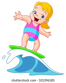 Young girl surfing