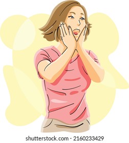 young girl surprise pose and screaming 