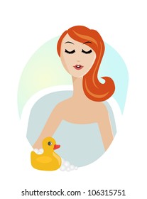 Young girl taking bath