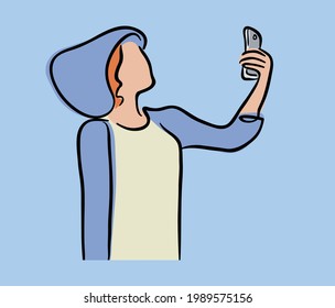 Young Girl Taking a Selfie vector illustration