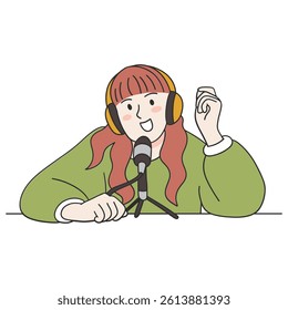 Young girl talking in podcast