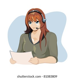 young girl telephone operator sitting on a desk
