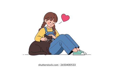 Jovem menina carinhosamente embalando seu gato preto amado com carinho
