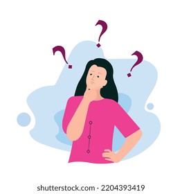 Young girl thinking some problems, deep thinking vector