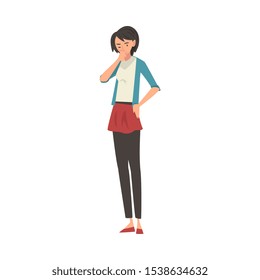 Young girl thinks about something cartoon vector illustration