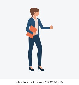 Young girl with thumbs up. Dress code, working day, official style. Can be used for topics like office, work, business, job