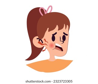 young girl with toothache, dental problems. Swollen cheek. vector illustration.