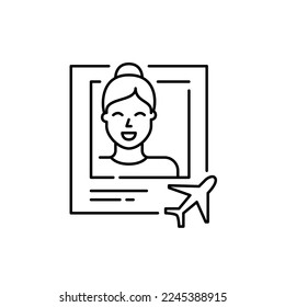Young girl travel blogger. Social media post. Pixel perfect, editable stroke line icon