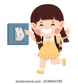 Young girl turning off the light using a switch