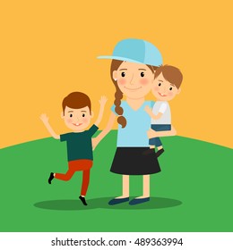 Young girl and two boys. Vector illustration