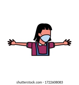 young girl using face mask for covid19 vector illustration design