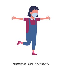 young girl using face mask for covid19 vector illustration design