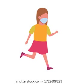 young girl using face mask for covid19 vector illustration design