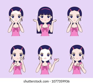 
Young girl vector with many beauty activities