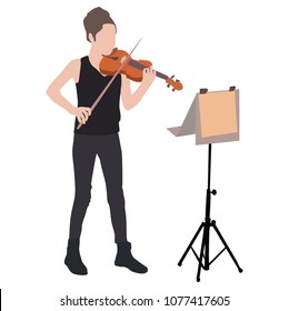 young girl violinist silhouette playing a violin over white background vector.