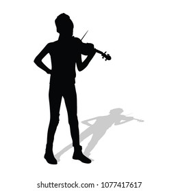 young girl violinist silhouette playing a violin over white background vector.