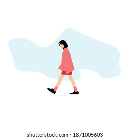young girl walking with clear background flat design, flat ilustrator, flat character, eps 10
