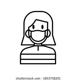 Young Girl wearing face mask line icon